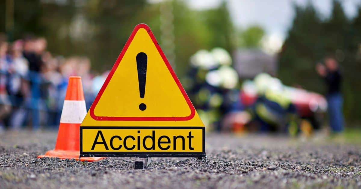 Accident sign at scene of a crash
